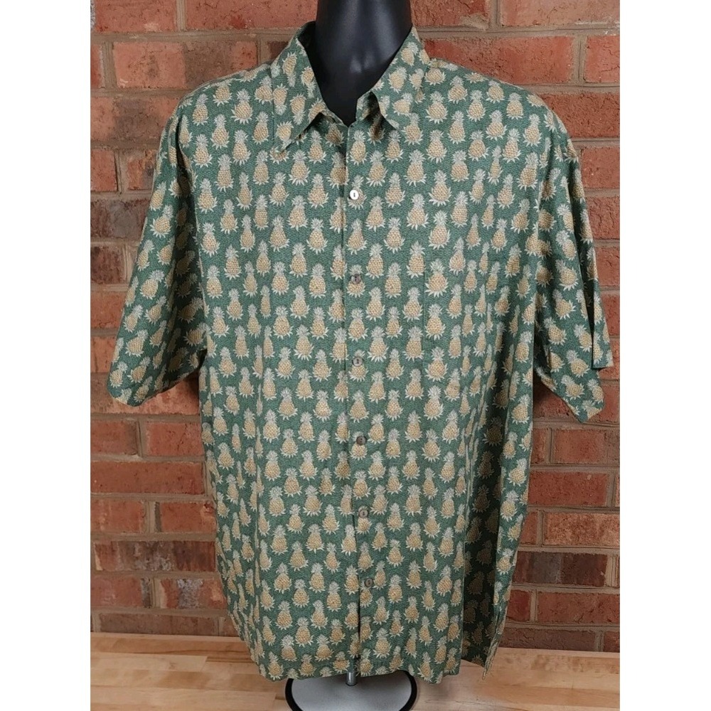Tori Richard Shirt 2XL Pineapple Hawaiian Leaves Cotton Lawn Camp Button Up